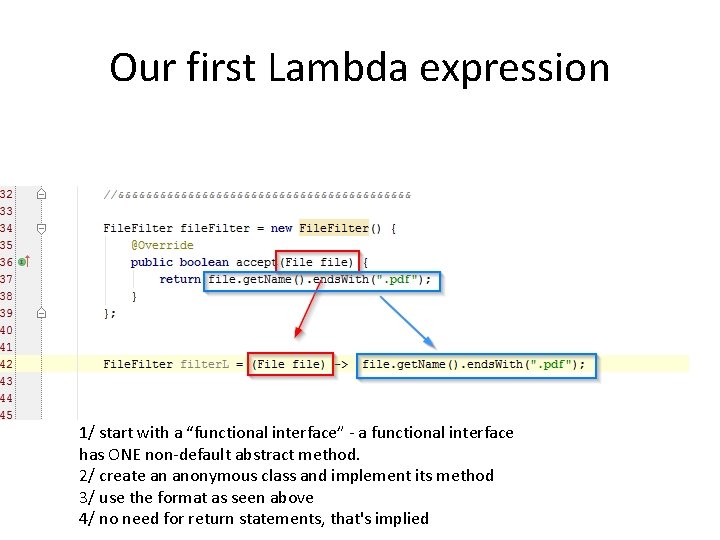 Our first Lambda expression 1/ start with a “functional interface” - a functional interface