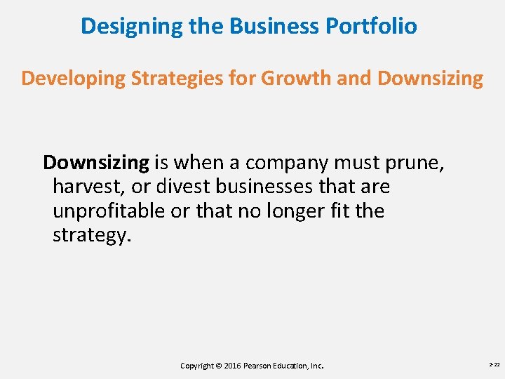 Designing the Business Portfolio Developing Strategies for Growth and Downsizing is when a company