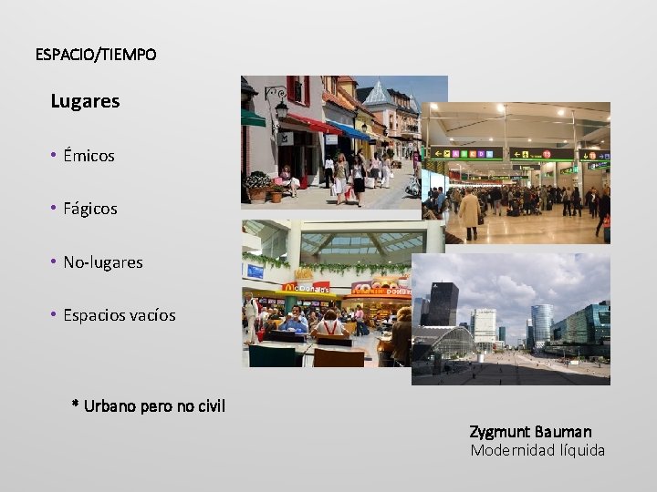 ESPACIO/TIEMPO Lugares • Émicos • Fágicos • No-lugares • Espacios vacíos * Urbano pero