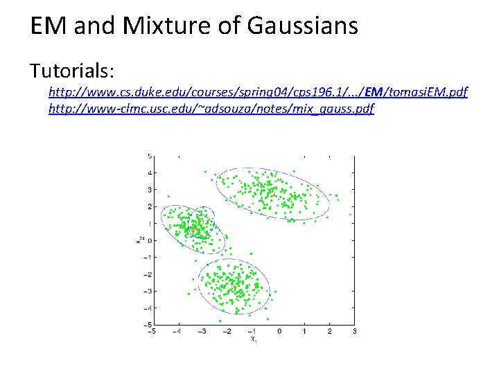 EM and Mixture of Gaussians Tutorials: http: //www. cs. duke. edu/courses/spring 04/cps 196. 1/.