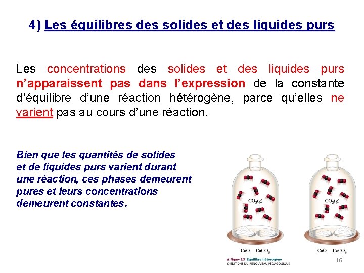 4) Les équilibres des solides et des liquides purs Les concentrations des solides et