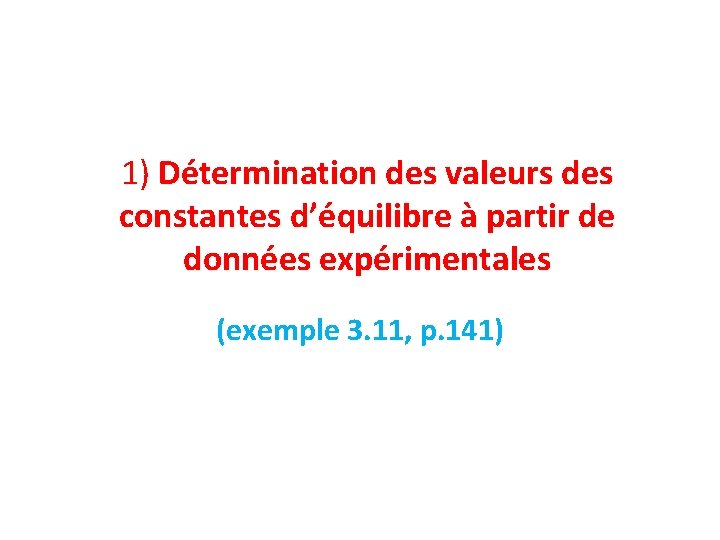 1) Détermination des valeurs des constantes d’équilibre à partir de données expérimentales (exemple 3.