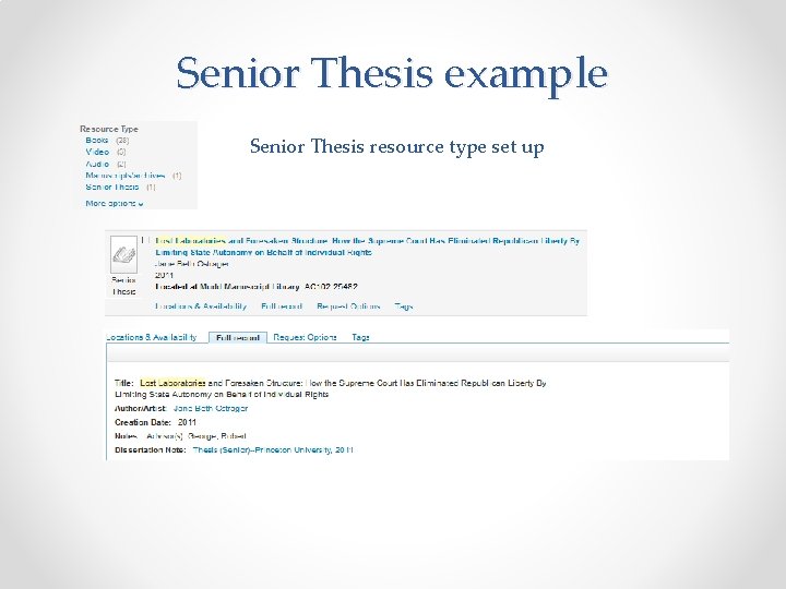 Senior Thesis example Senior Thesis resource type set up 