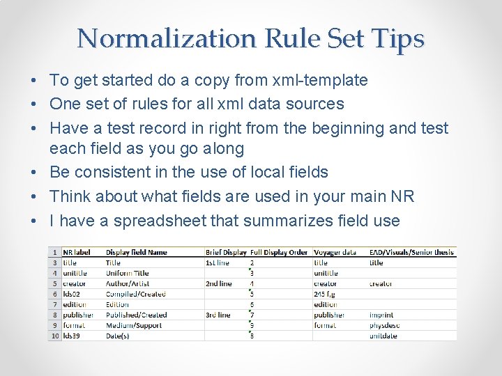 Normalization Rule Set Tips • To get started do a copy from xml-template •