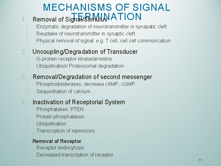1. 1. 2. 3. MECHANISMS OF SIGNAL TERMINATION Removal of Signal/Stimulus Enzymatic degradation of