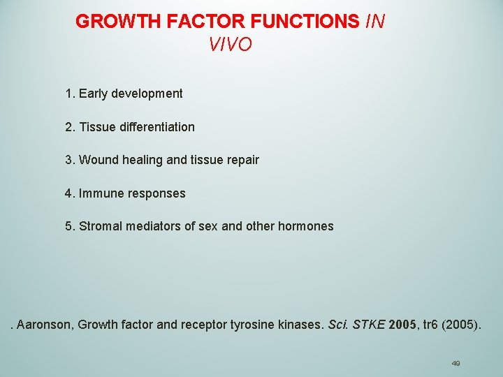 GROWTH FACTOR FUNCTIONS IN VIVO 1. Early development 2. Tissue differentiation 3. Wound healing