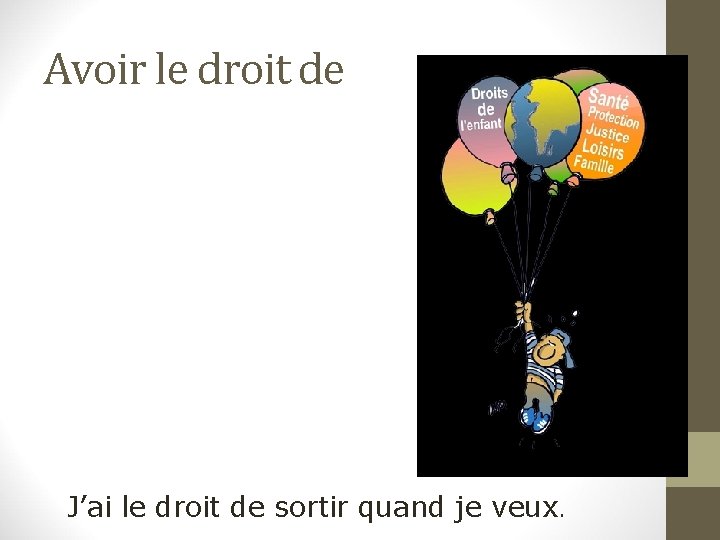 Avoir le droit de J’ai le droit de sortir quand je veux. 