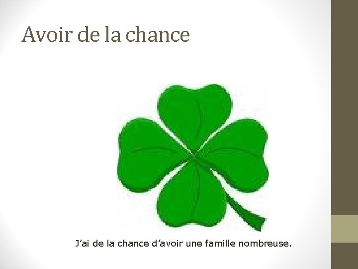 Avoir de la chance J’ai de la chance d’avoir une famille nombreuse. 