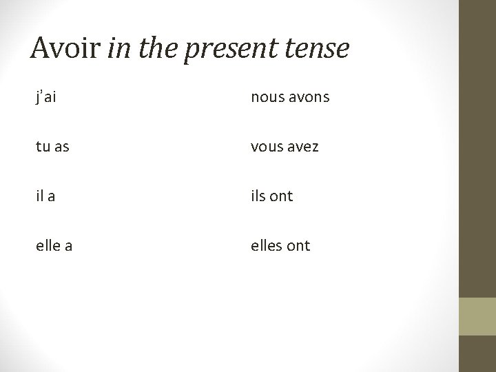 Avoir in the present tense j’ai nous avons tu as vous avez il a