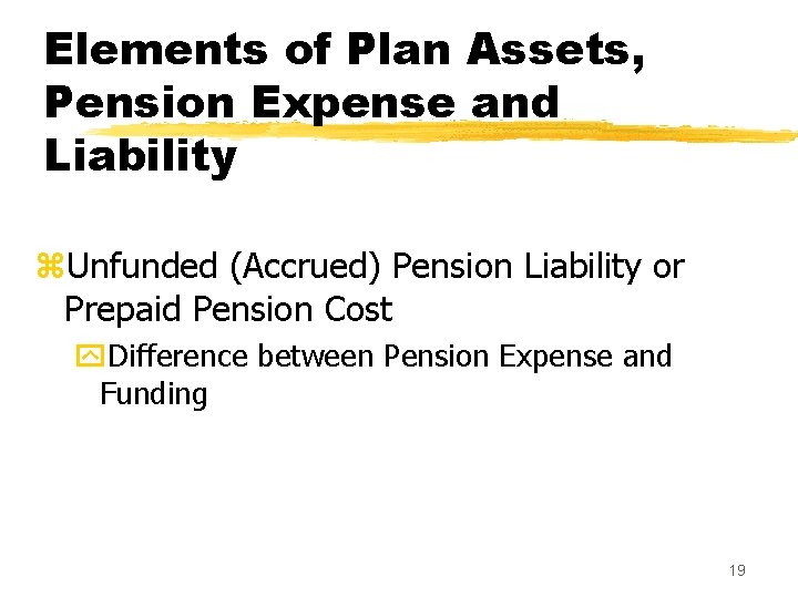 Elements of Plan Assets, Pension Expense and Liability z. Unfunded (Accrued) Pension Liability or