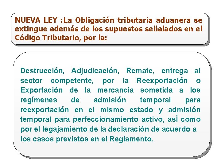 NUEVA LEY : La Obligación tributaria aduanera se extingue además de los supuestos señalados