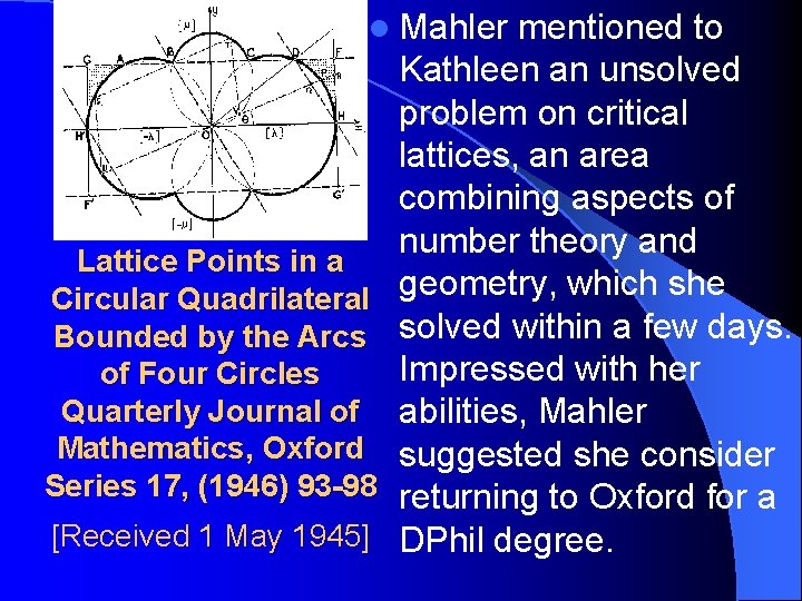 l Mahler Lattice Points in a Circular Quadrilateral Bounded by the Arcs of Four