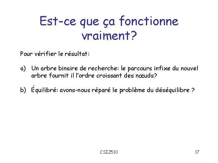 Est-ce que ça fonctionne vraiment? Pour vérifier le résultat: a) Un arbre binaire de