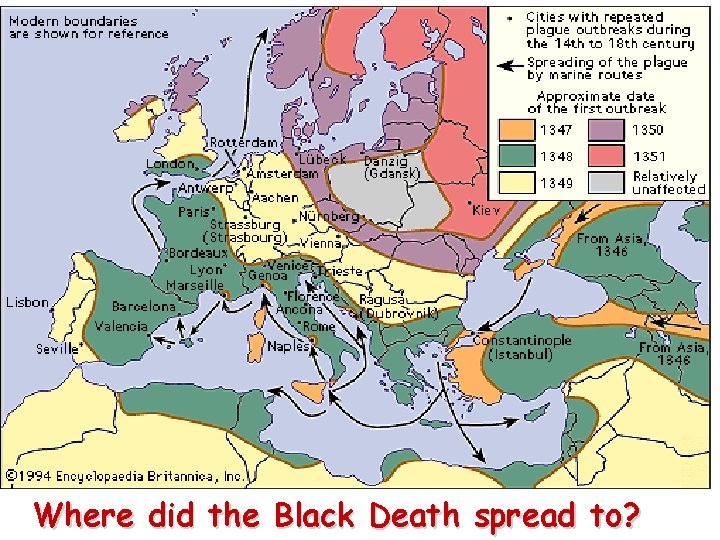 Where did the Black Death spread to? 