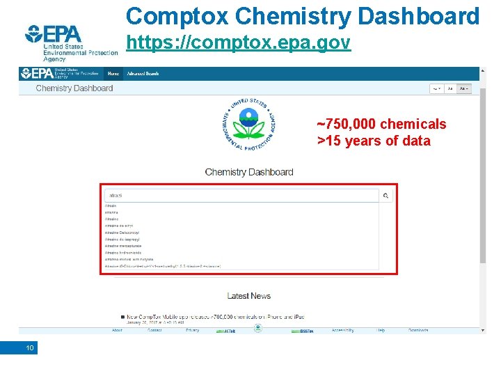 Comptox Chemistry Dashboard https: //comptox. epa. gov ~750, 000 chemicals >15 years of data