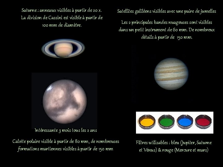 Saturne : anneaux visibles à partir de 20 x. La division de Cassini est