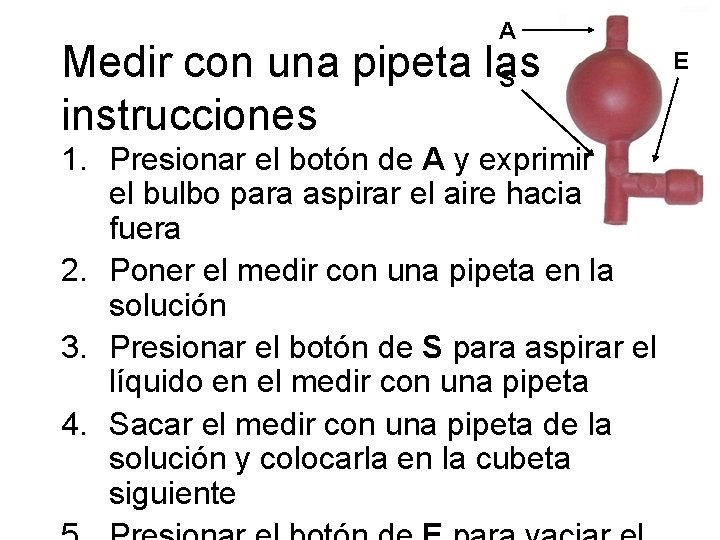 A Medir con una pipeta las S instrucciones 1. Presionar el botón de A