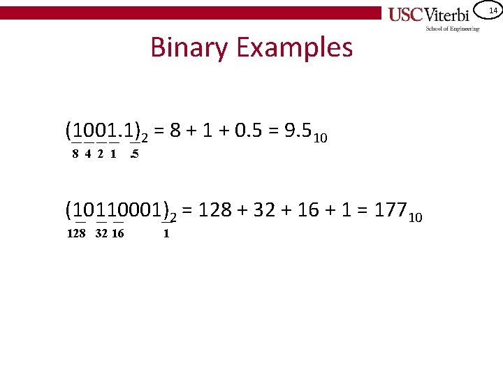 14 Binary Examples (1001. 1)2 = 8 + 1 + 0. 5 = 9.