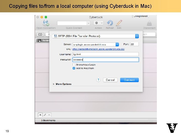 Copying files to/from a local computer (using Cyberduck in Mac) 19 