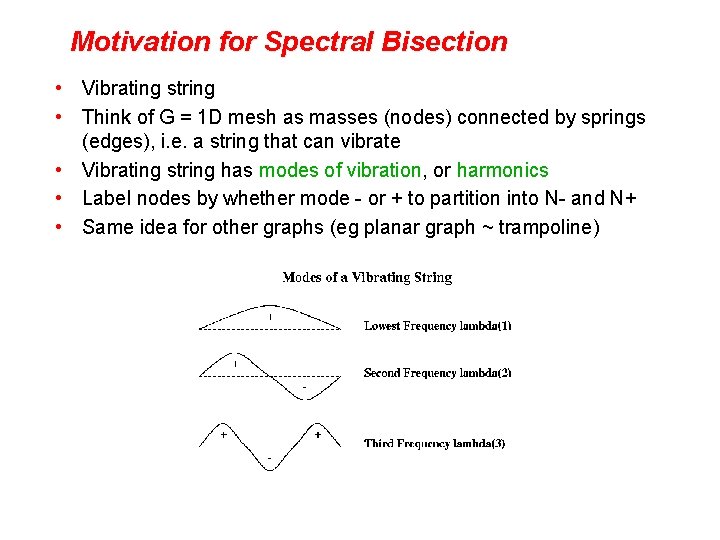Motivation for Spectral Bisection • Vibrating string • Think of G = 1 D