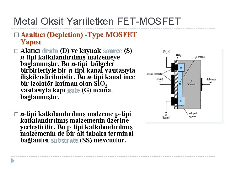 Metal Oksit Yarıiletken FET-MOSFET � Azaltıcı (Depletion) -Type MOSFET Yapısı � Akıtıcı drain (D)