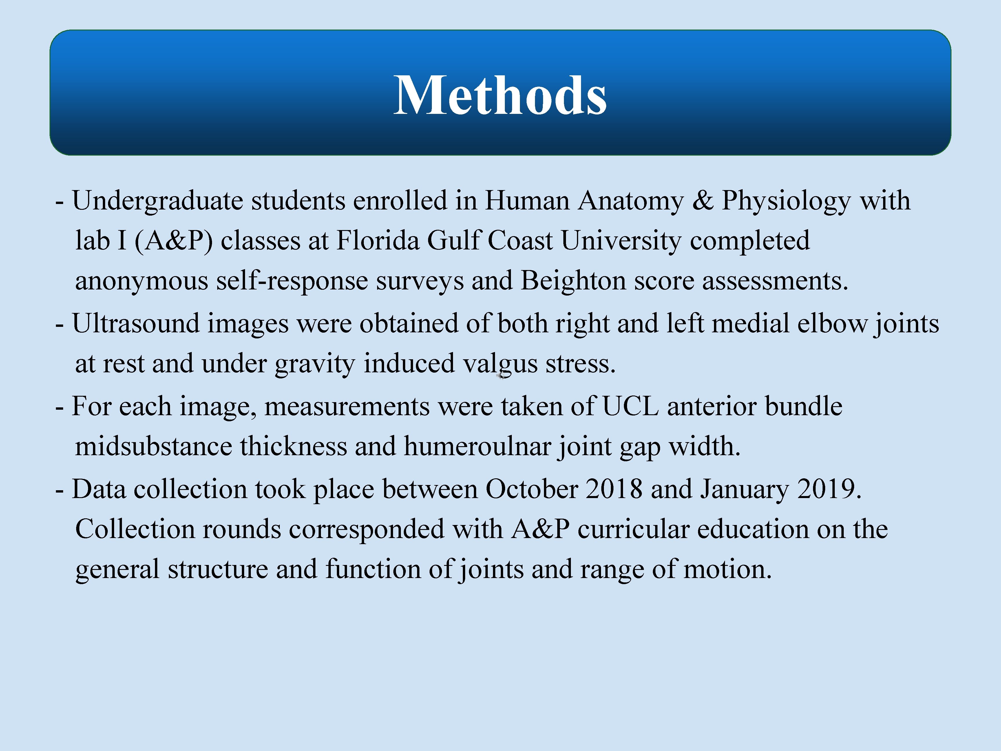 Methods - Undergraduate students enrolled in Human Anatomy & Physiology with lab I (A&P)
