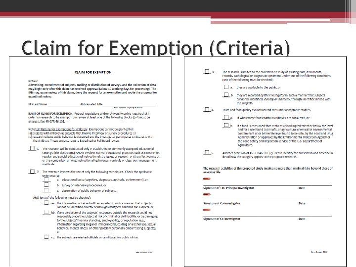 Claim for Exemption (Criteria) 