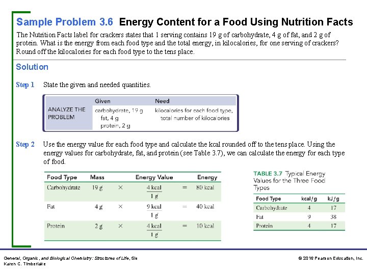 Sample Problem 3. 6 Energy Content for a Food Using Nutrition Facts The Nutrition