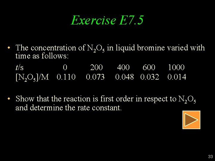 Exercise E 7. 5 • The concentration of N 2 O 5 in liquid