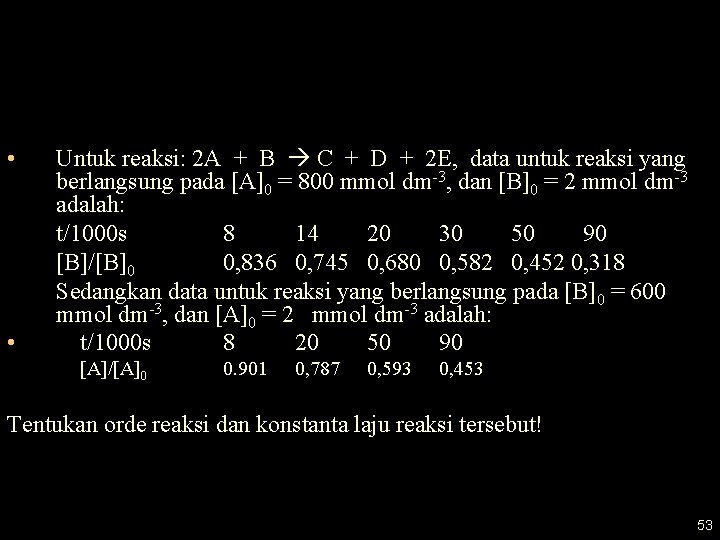  • • Untuk reaksi: 2 A + B C + D + 2