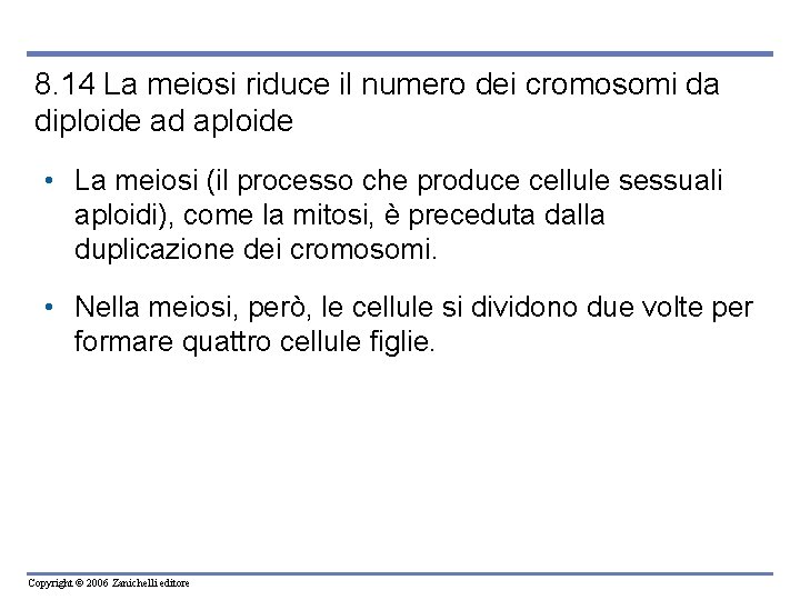 8. 14 La meiosi riduce il numero dei cromosomi da diploide ad aploide •