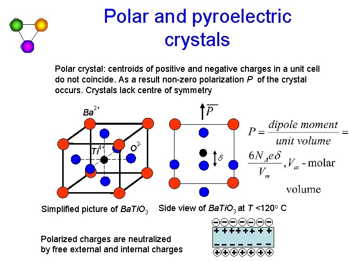 Polar and pyroelectric crystals Polar crystal: centroids of positive and negative charges in a