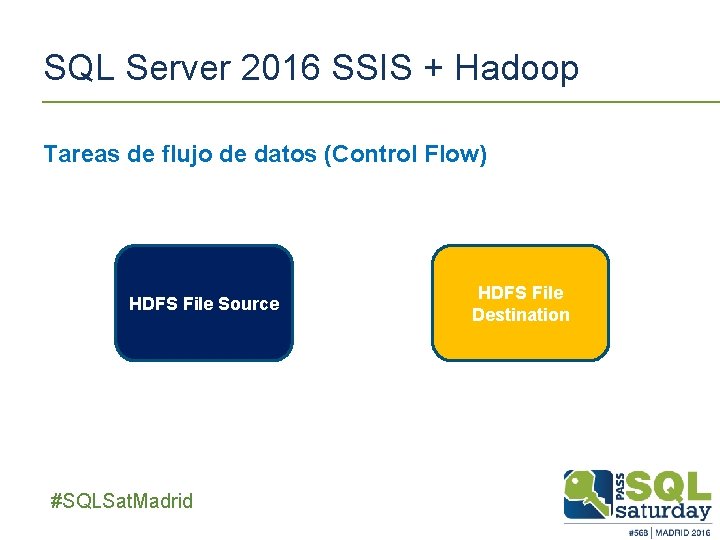 SQL Server 2016 SSIS + Hadoop Tareas de flujo de datos (Control Flow) HDFS SQL Server 2016 SSIS + Hadoop Tareas de flujo de datos (Control Flow) HDFS