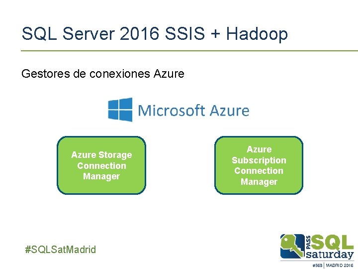 SQL Server 2016 SSIS + Hadoop Gestores de conexiones Azure Storage Connection Manager ##SQLSat.