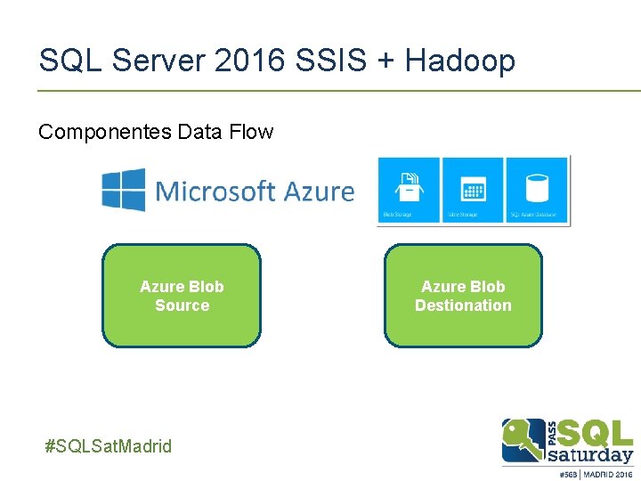 SQL Server 2016 SSIS + Hadoop Componentes Data Flow Azure Blob Source ##SQLSat. Madrid