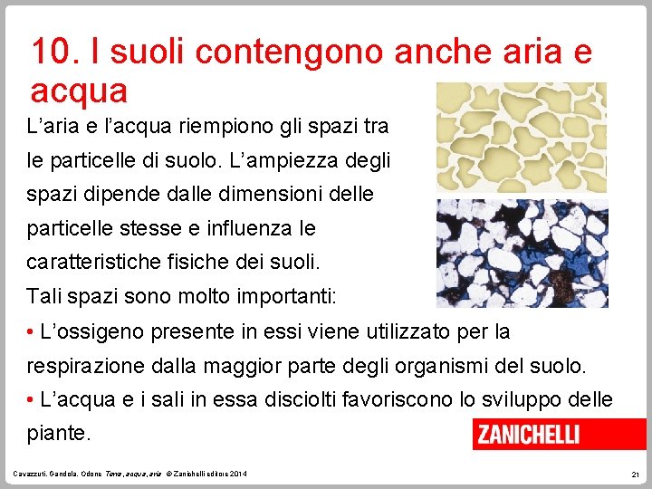 10. I suoli contengono anche aria e acqua L’aria e l’acqua riempiono gli spazi