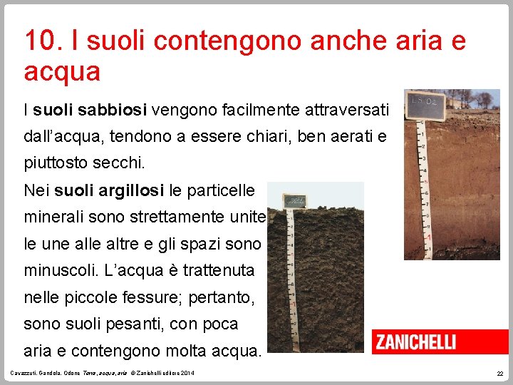 10. I suoli contengono anche aria e acqua I suoli sabbiosi vengono facilmente attraversati