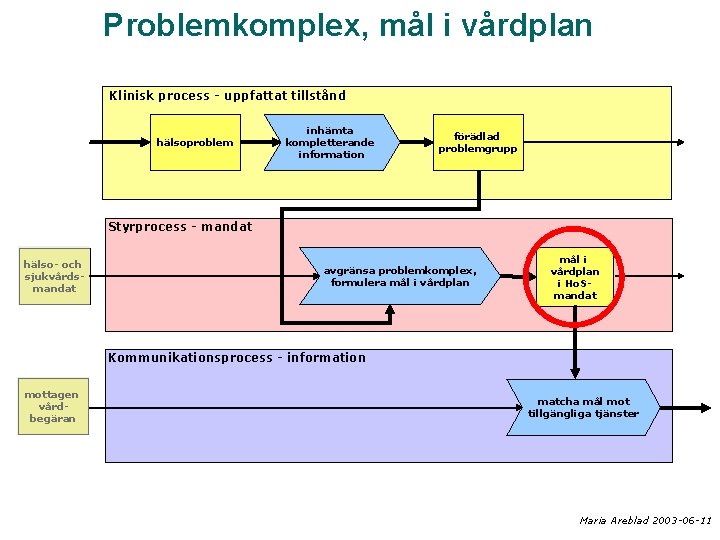 Problemkomplex, mål i vårdplan Klinisk process - uppfattat tillstånd hälsoproblem inhämta kompletterande information förädlad