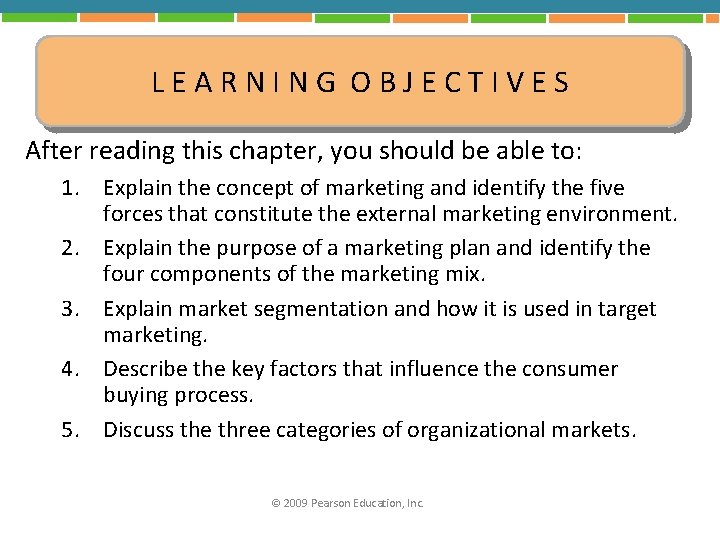 LEARNING OBJECTIVES After reading this chapter, you should be able to: 1. Explain the