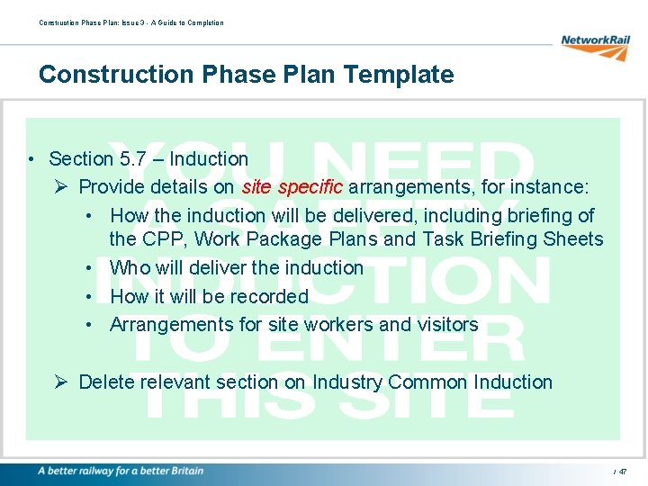 Construction Phase Plan: Issue 3 - A Guide to Completion Construction Phase Plan Template