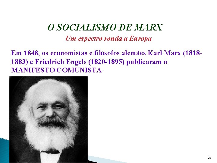 O SOCIALISMO DE MARX Um espectro ronda a Europa Em 1848, os economistas e
