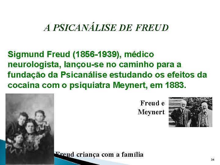 A PSICANÁLISE DE FREUD Sigmund Freud (1856 -1939), médico neurologista, lançou-se no caminho para