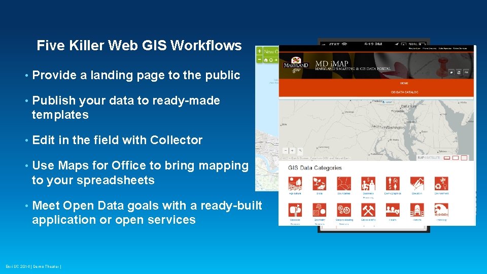 Five Killer Web GIS Workflows • Provide a landing page to the public •