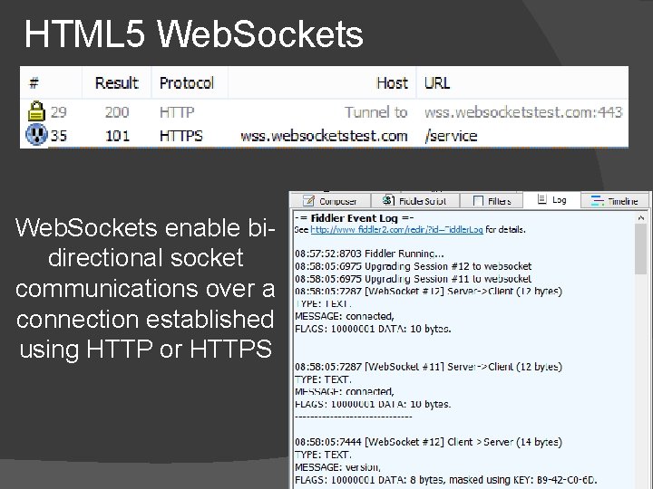 HTML 5 Web. Sockets enable bidirectional socket communications over a connection established using HTTP