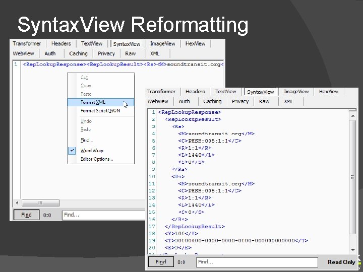 Syntax. View Reformatting 