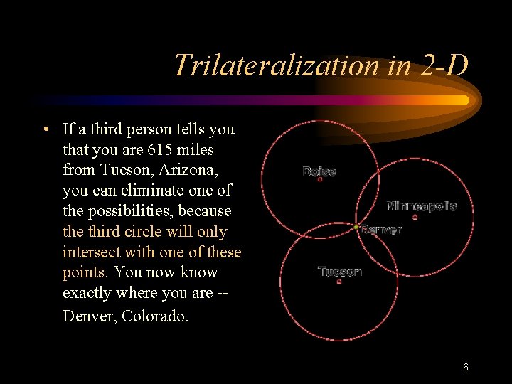 Trilateralization in 2 -D • If a third person tells you that you are