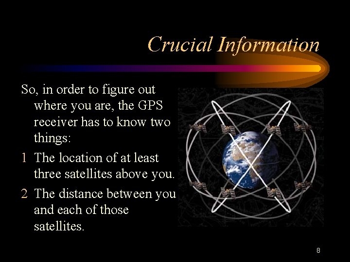 Crucial Information So, in order to figure out where you are, the GPS receiver