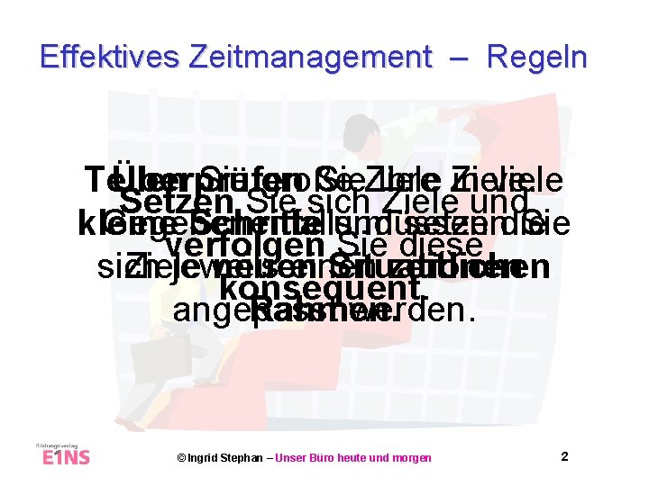 Effektives Zeitmanagement – Regeln Teilen Überprüfen Sie große Sie. Ziele Ihre Ziele. in viele