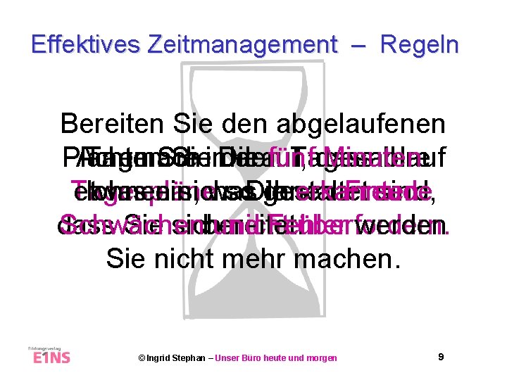 Effektives Zeitmanagement – Regeln Bereiten Sie den abgelaufenen Planen Achten Tag nach. Siein. Die