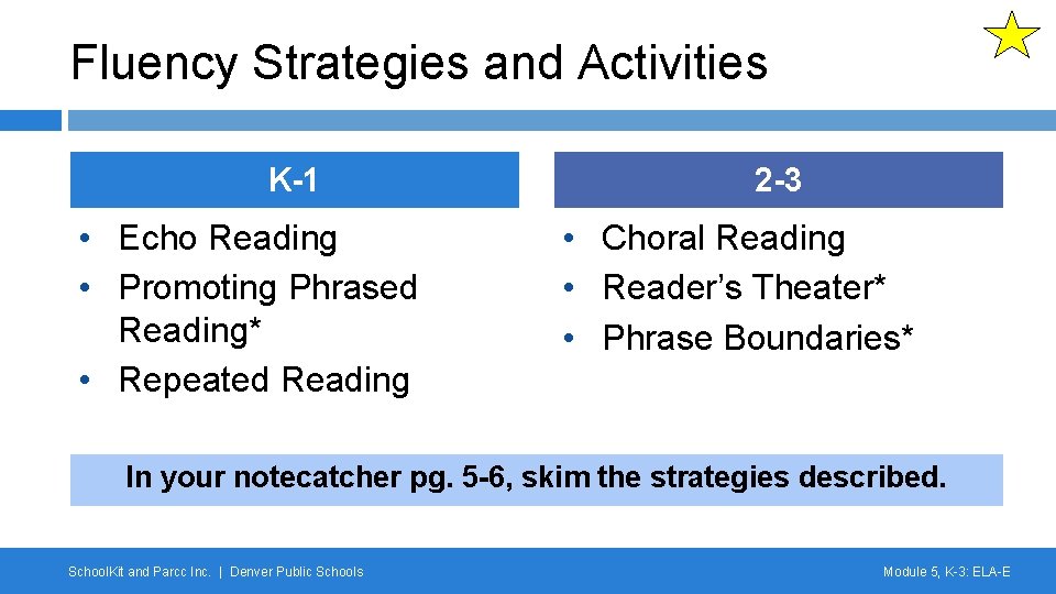 Fluency Strategies and Activities K-1 • Echo Reading • Promoting Phrased Reading* • Repeated